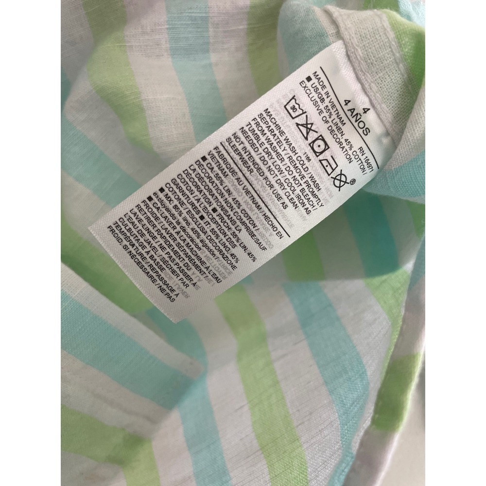 Janie and Jack x Gray Malin Boys Striped Linen Cotton Shirt Green Blue Size 4 - Picture 6 of 12
